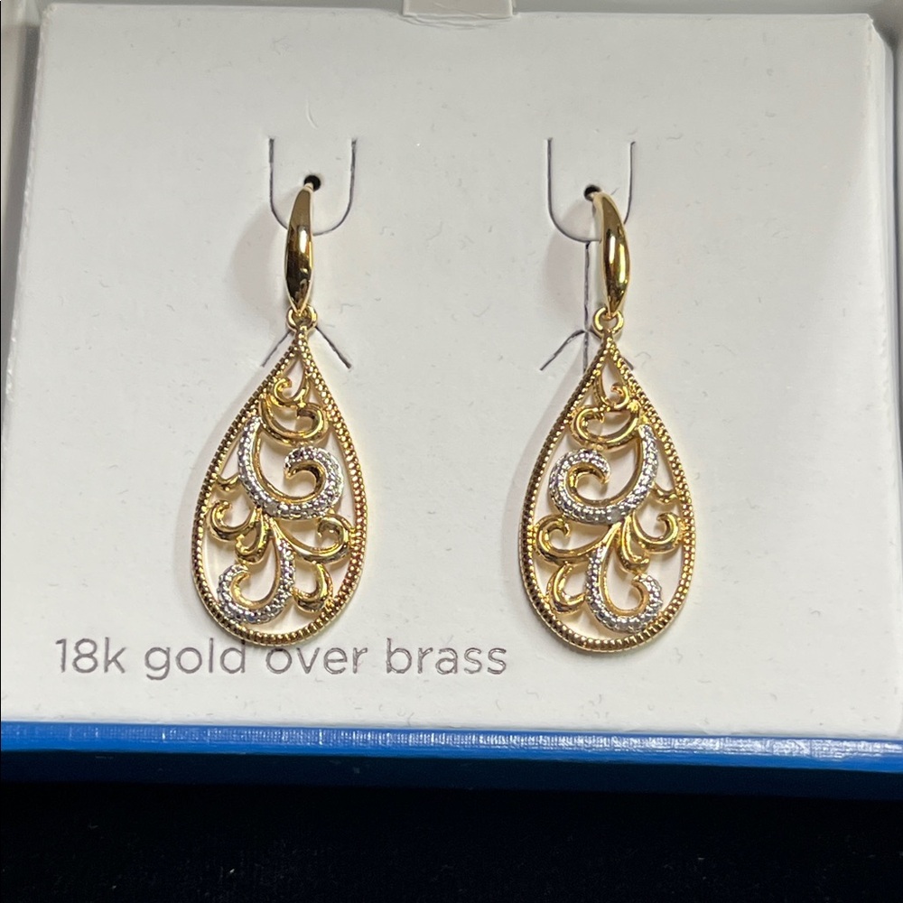 CLASSIC TREASURES NWT Prom Evening Diamond Accent 18K Gold Over Brass Earrings